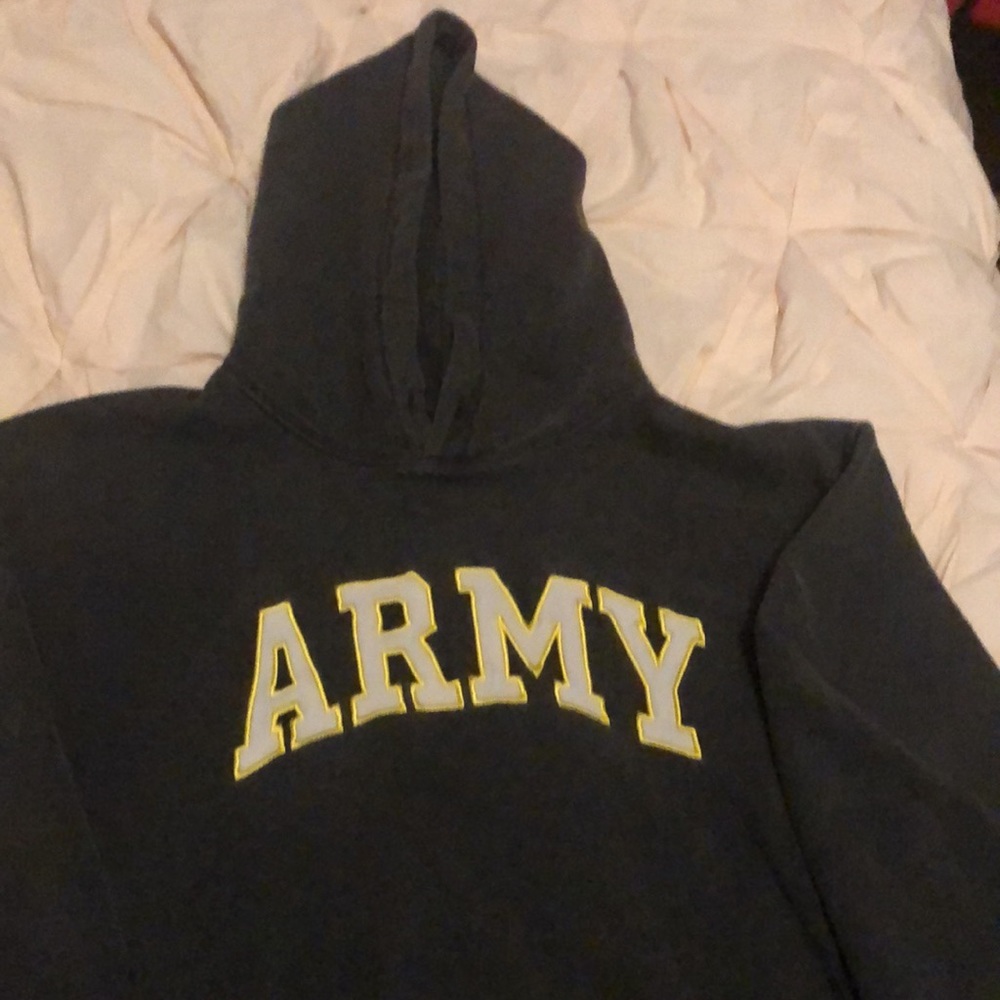 #PoshAffiliate Hoodie with ARMY embroidered satin letters, size M, black wash